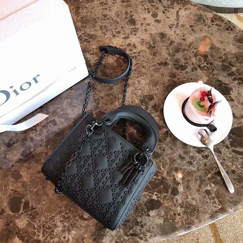 Dior Women Mini Dior Bag in Black Calfskin