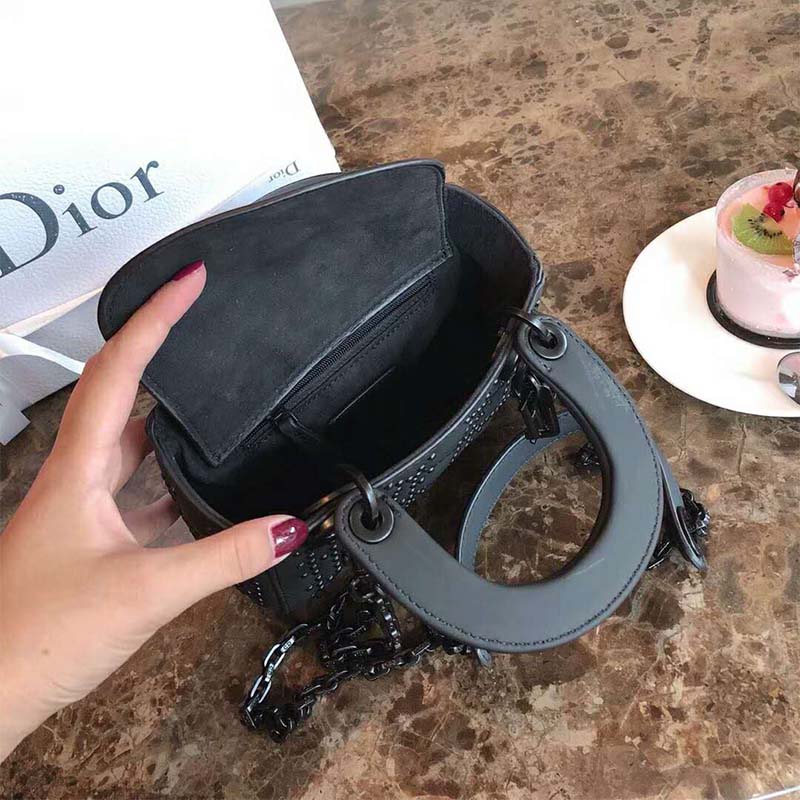 Dior Women Mini Dior Bag in Black Calfskin