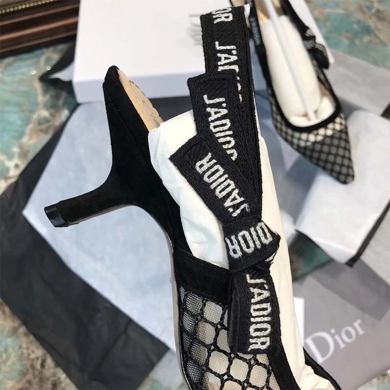 Dior Women J’Adior High-Heeled Shoe in Black Mesh Shoes Black