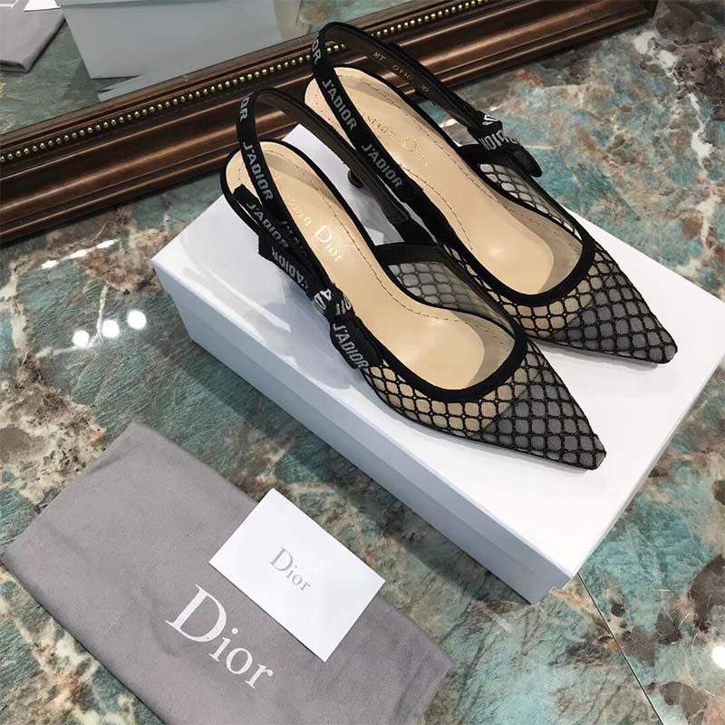 Dior Women J’Adior High-Heeled Shoe in Black Mesh Shoes Black