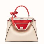 Fendi Women Peekaboo Rregular Pink Leather Bag-White