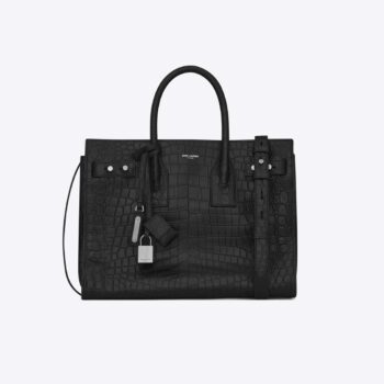 Saint Laurent YSL Liten SAC DE JOUR Souple-väska i svart krokodilpräglat läder