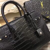 Saint Laurent YSL Small SAC DE JOUR Souple Bag In Black Crocodile Embossed Leather 1