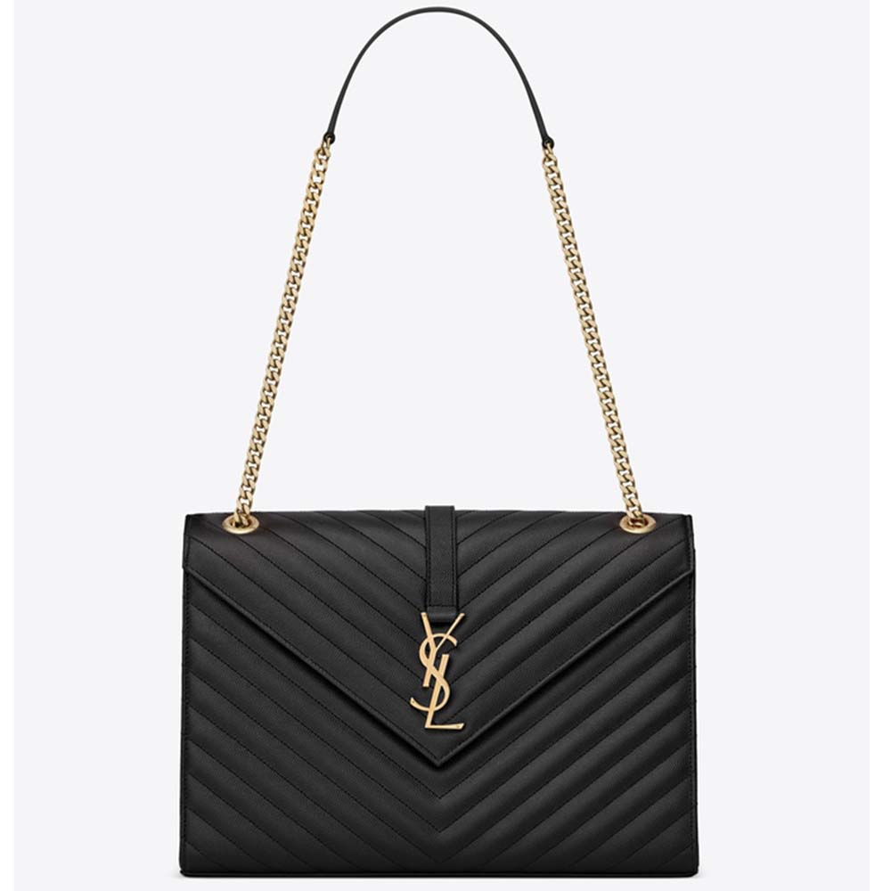 Saint Laurent YSL Women Envelope Large Bag in Grain De Poudre Embossed Leather