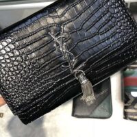 Saint Laurent YSL Women Kate Small with Tassel in Crocodile Embossed Leather-Black 1