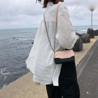 Chanel Women Clutch with Chain Aged Smooth Calfskin Beige & Black