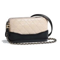 Chanel Women Clutch with Chain Aged Smooth Calfskin Beige & Black