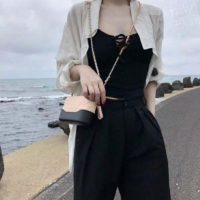 Chanel Women Clutch with Chain Aged Smooth Calfskin Beige & Black