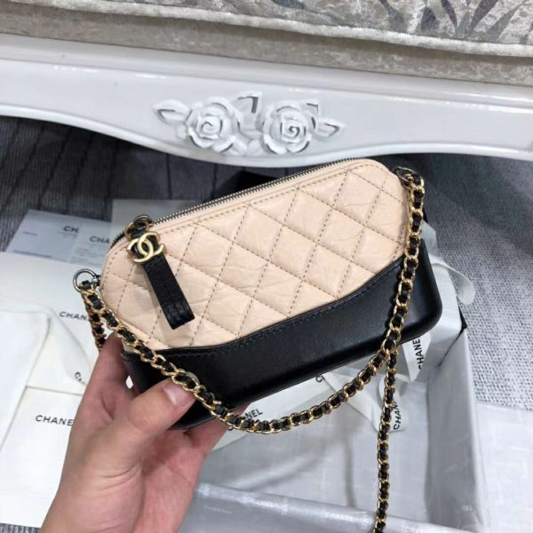 Chanel Women Clutch with Chain Aged Smooth Calfskin Beige & Black (4)