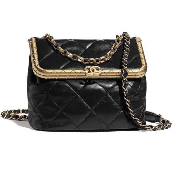 Chanel Women Kiss-Lock Bag Lambskin & Gold-Tone Metal-Black