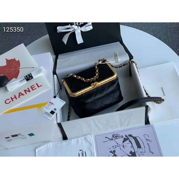 Chanel Women Kiss-Lock Bag Lambskin & Gold-Tone Metal-Black (7)