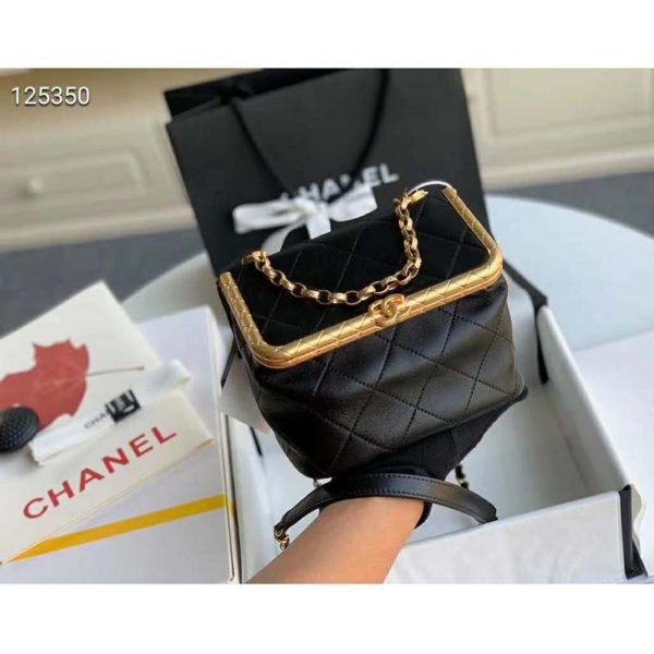 Chanel Women Kiss-Lock Bag Lambskin & Gold-Tone Metal-Black (8)
