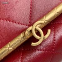 Chanel Women Kiss-Lock Bag Lambskin & Gold-Tone Metal-Red