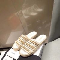 Chanel Women Mules Lambskin Beige & White