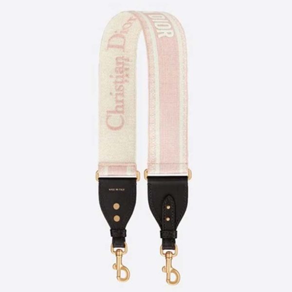 Dior Women Shoulder Strap ‘Christian Dior’ Multicolor Embroidery Black Calfskin-Pink