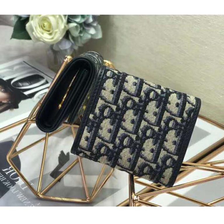 saddle lotus wallet blue dior oblique jacquard