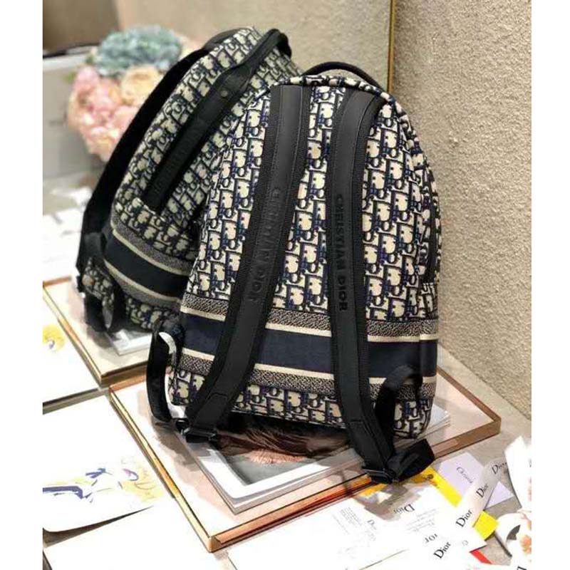 Dior Unisex Diortravel Backpack Blue Dior Oblique Jacquard 