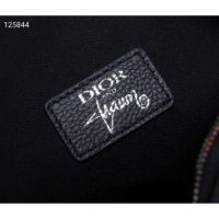 Dior Unisex Pouch Strap Black Grained Calfskin DIOR AND SHAWN Bee Patch Embroidery