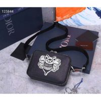 Dior Unisex Pouch Strap Black Grained Calfskin DIOR AND SHAWN Bee Patch Embroidery