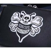 Dior Unisex Pouch Strap Black Grained Calfskin DIOR AND SHAWN Bee Patch Embroidery