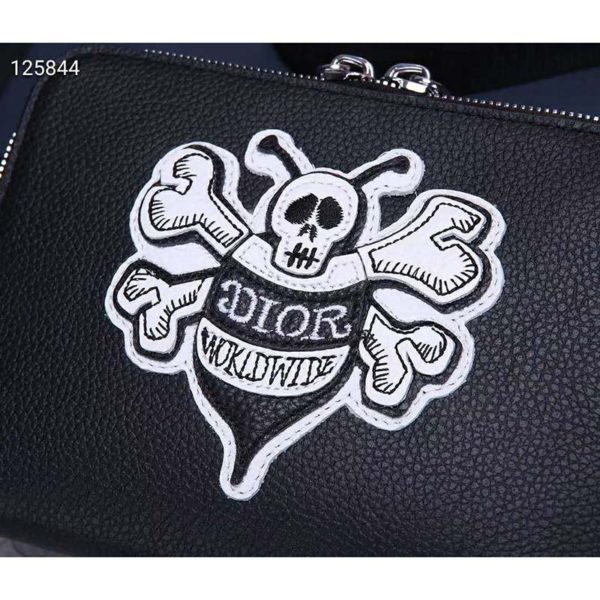 Dior Unisex Pouch Strap Black Grained Calfskin DIOR AND SHAWN Bee Patch Embroidery (8)