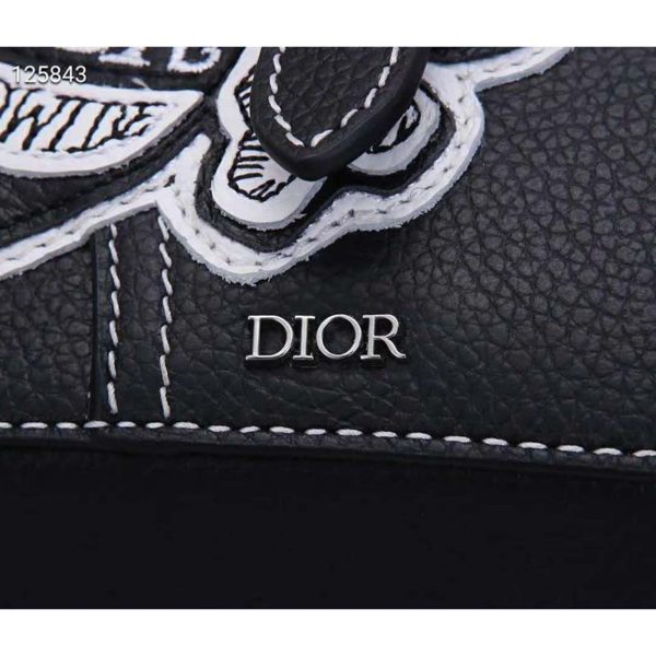Dior Unisex Saddle Pouch Black Grained Calfskin Bee Patch Embroidery (17)