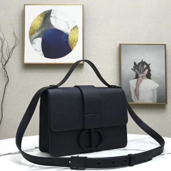 Dior Women 30 Montaigne Bag Black Grained Calfskin CD Clasp (3)