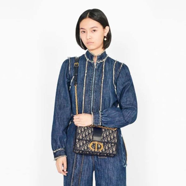 Dior Women 30 Montaigne Chain Bag Blue Dior Oblique Jacquard (1)