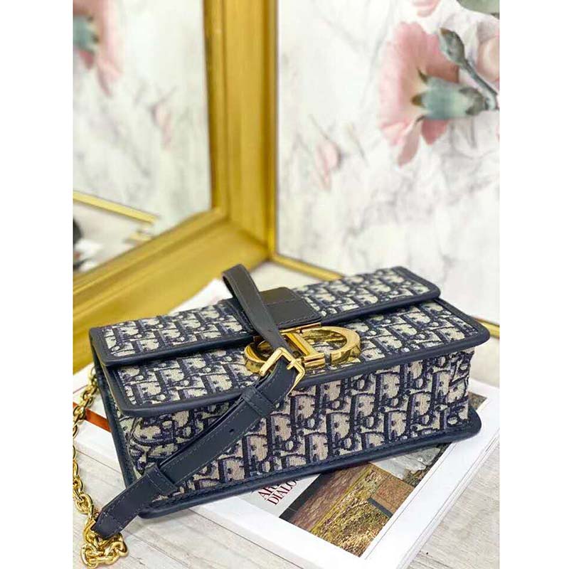 Dior - 30 Montaigne Chain Bag Blue Dior Oblique Jacquard - Women