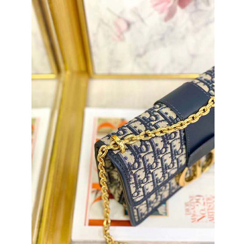 30 Montaigne Chain Bag Blue Dior Oblique Jacquard