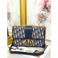 Dior Women 30 Montaigne Chain Bag Blue Dior Oblique Jacquard