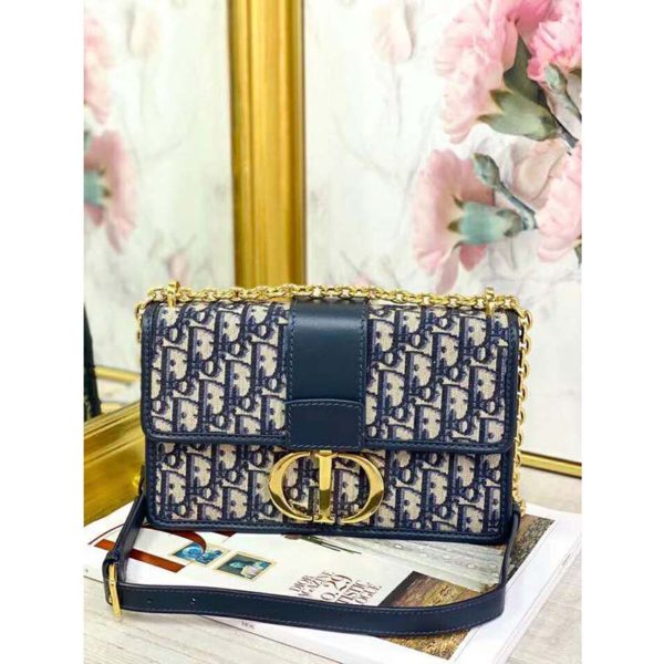 Dior Women 30 Montaigne Chain Bag Blue Dior Oblique Jacquard (6)