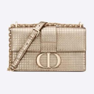 Dior Women 30 Montaigne Chain Bag Microcannage Calfskin Flap Closure-Gold