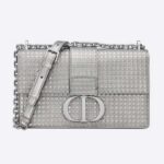 Dior Women 30 Montaigne Chain Bag Microcannage Calfskin Flap Closure-Silver