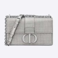 Dior Women 30 Montaigne Chain Bag Microcannage Calfskin Flap Closure-Silver
