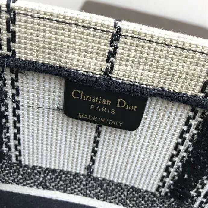 Dior Women Dior Book Tote Black and Beige Bayadère Embroidery