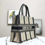 Dior Women Dior Book Tote Black and Beige Bayadère Embroidery - Image 4