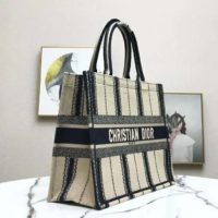 Dior Women Dior Book Tote Black and Beige Bayadère Embroidery