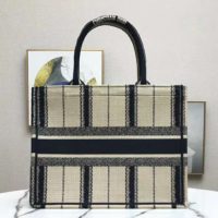 Dior Women Dior Book Tote Black and Beige Bayadère Embroidery