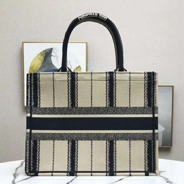 Dior Women Dior Book Tote Black and Beige Bayadère Embroidery (14)