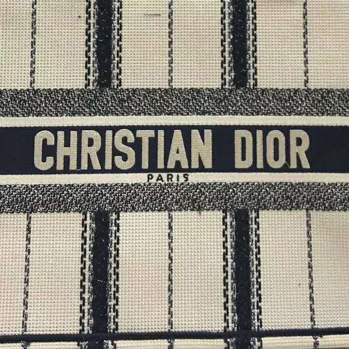 Dior Women Dior Book Tote Black and Beige Bayadère Embroidery