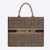 Dior Women Dior Book Tote Black and Beige Houndstooth Embroidery