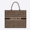 Dior Women Dior Book Tote Black and Beige Houndstooth Embroidery