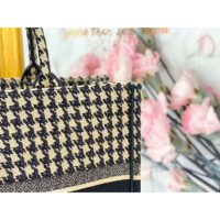 Dior Women Dior Book Tote Black and Beige Houndstooth Embroidery