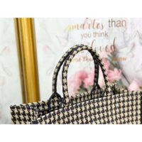 Dior Women Dior Book Tote Black and Beige Houndstooth Embroidery