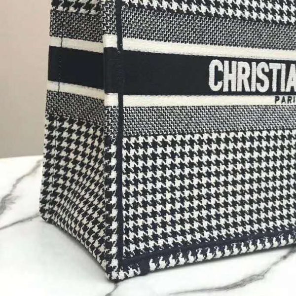 Dior Women Dior Book Tote Black and White Houndstooth Embroidery (10)