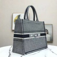 Dior Women Dior Book Tote Black and White Houndstooth Embroidery