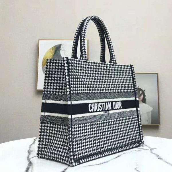 Dior Women Dior Book Tote Black and White Houndstooth Embroidery (5)