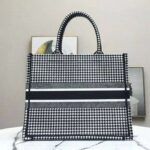 Dior Women Dior Book Tote Black and White Houndstooth Embroidery - Image 4