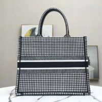 Dior Women Dior Book Tote Black and White Houndstooth Embroidery